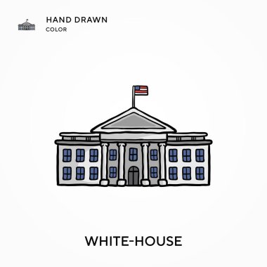 Beyaz Saray Eli renkli simge çizdi. Modern vektör illüstrasyon kavramları. Düzenlemesi ve kişiselleştirmesi kolay