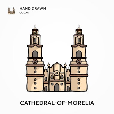 Morelia Katedrali El renk ikonu çizdi. Modern vektör illüstrasyon kavramları. Düzenlemesi ve kişiselleştirmesi kolay