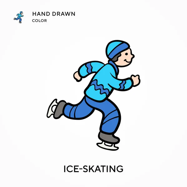 Ice Skating Hand Drawn Color Icon Modern Vector Illustration Concepts — Stock Vector