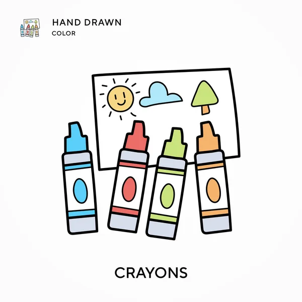 Crayones Icono Color Dibujado Mano Conceptos Modernos Ilustración Vectorial Fácil — Archivo Imágenes Vectoriales