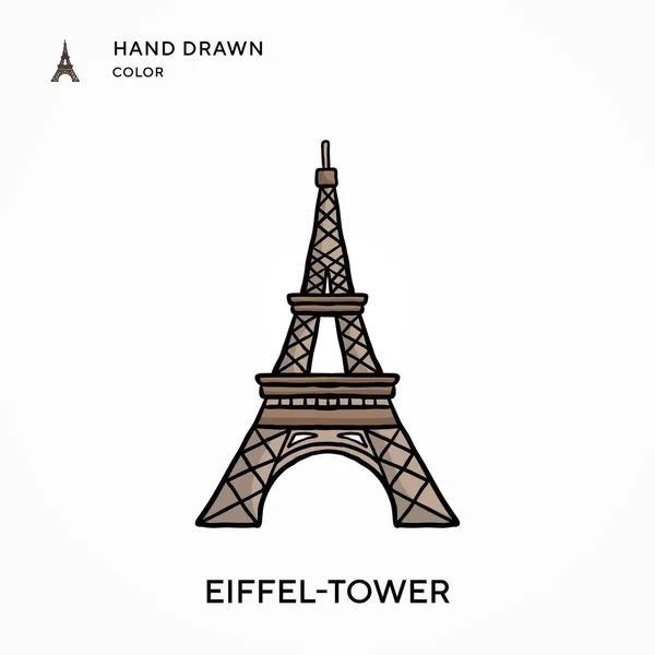 Torre Eiffel Ícone Cores Desenhado Mão Conceitos Modernos Ilustração Vetorial — Vetor de Stock