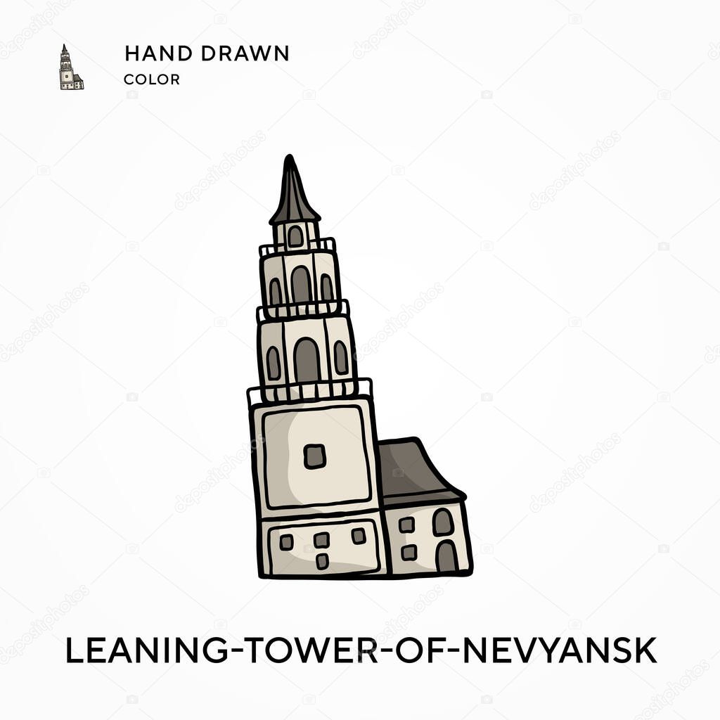 Leaning-tower-of-nevyansk Hand drawn color icon. Modern vector illustration concepts. Easy to edit and customize