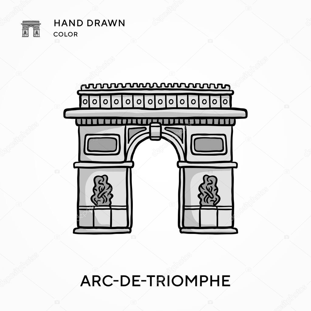 Arc-de-triomphe Hand drawn color icon. Modern vector illustration concepts. Easy to edit and customize