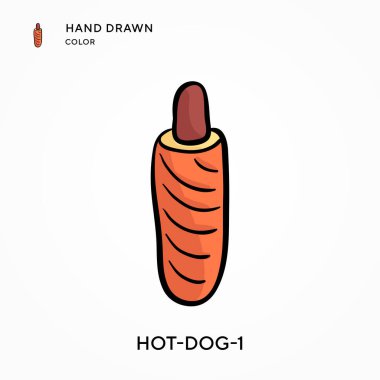 Sosisli sandviç-1 El çizimi renk simgesi. Modern vektör illüstrasyon kavramları. Düzenlemesi ve kişiselleştirmesi kolay