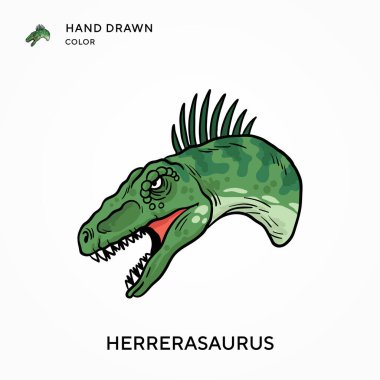 Herrerasaurus El renk simgesi çizdi. Modern vektör illüstrasyon kavramları. Düzenlemesi ve kişiselleştirmesi kolay