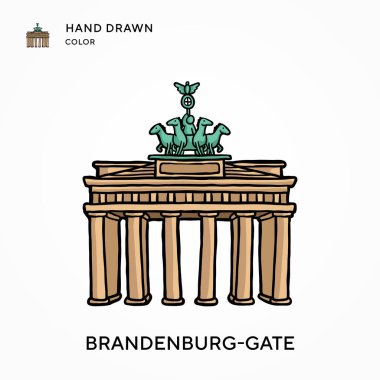 Brandenburg-Gate Hand renkli simge çizdi. Modern vektör illüstrasyon kavramları. Düzenlemesi ve kişiselleştirmesi kolay