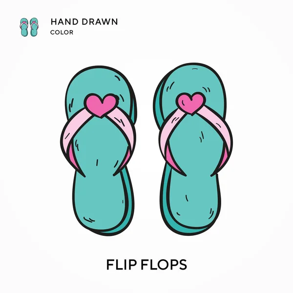 Flip Flops Kézzel Rajzolt Színes Ikon Modern Vektor Illusztráció Fogalmak — Stock Vector