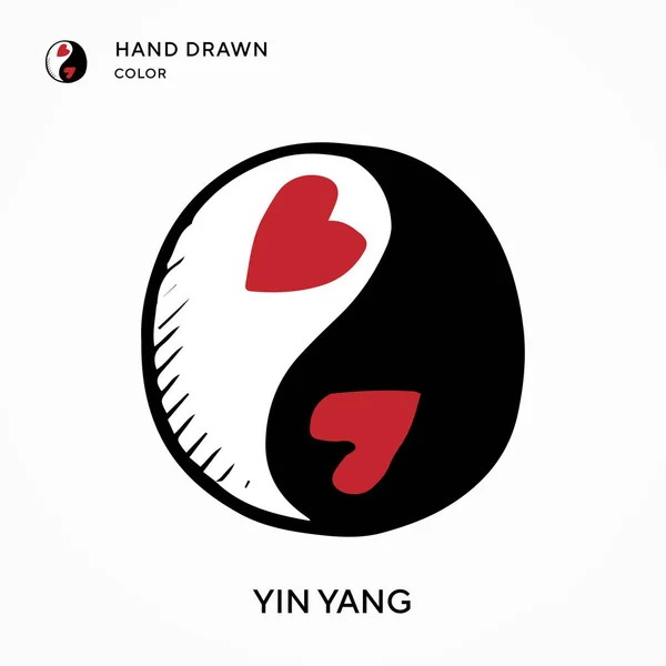 Yin Yang Ručně Kreslené Barevné Ikony Moderní Vektorové Ilustrační Koncepce — Stockový vektor