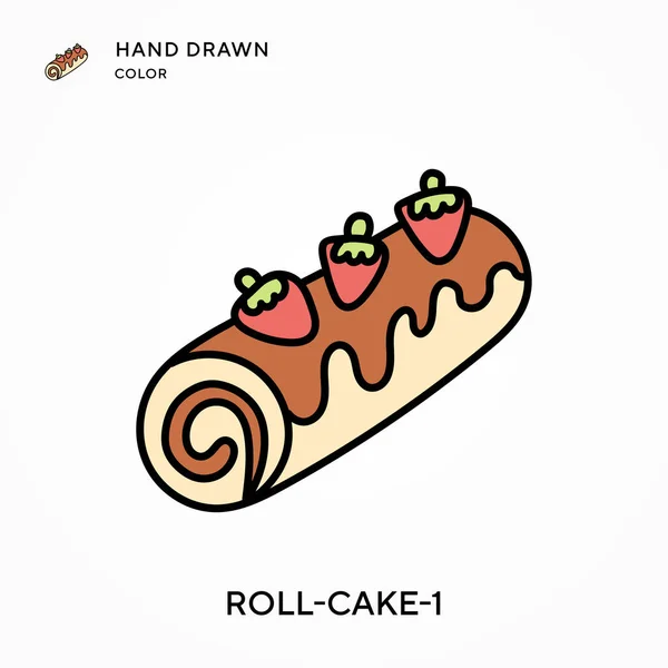 Roll Cake Icono Color Dibujado Mano Conceptos Modernos Ilustración Vectorial — Archivo Imágenes Vectoriales