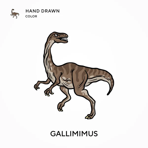 Gallimimus Χέρι Ζωγραφισμένο Χρώμα Εικονίδιο Σύγχρονες Έννοιες Διανυσματικής Απεικόνισης Εύκολο — Διανυσματικό Αρχείο