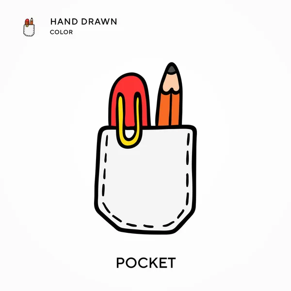 Pocket Hand Drawn Color Icon Modern Vector Illustration Concepts Easy — Stock Vector