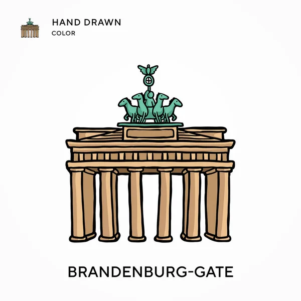 Porta Brandeburgo Icona Colori Disegnata Mano Concetti Moderni Illustrazione Vettoriale — Vettoriale Stock