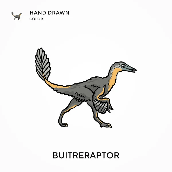 Buitreraptor Hand Drawn Color Icon Modern Vector Illustration Concepts Easy — Stock Vector