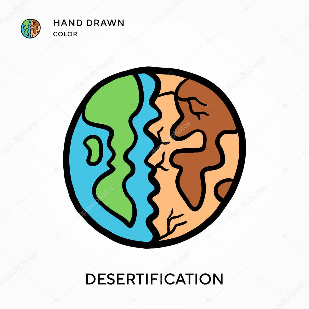 Desertification Hand drawn color icon. Modern vector illustration concepts. Easy to edit and customize