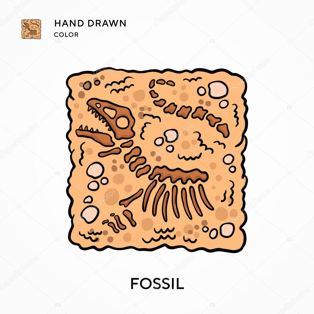 Fossil Hand drawn color icon. Modern vector illustration concepts. Easy to edit and customize