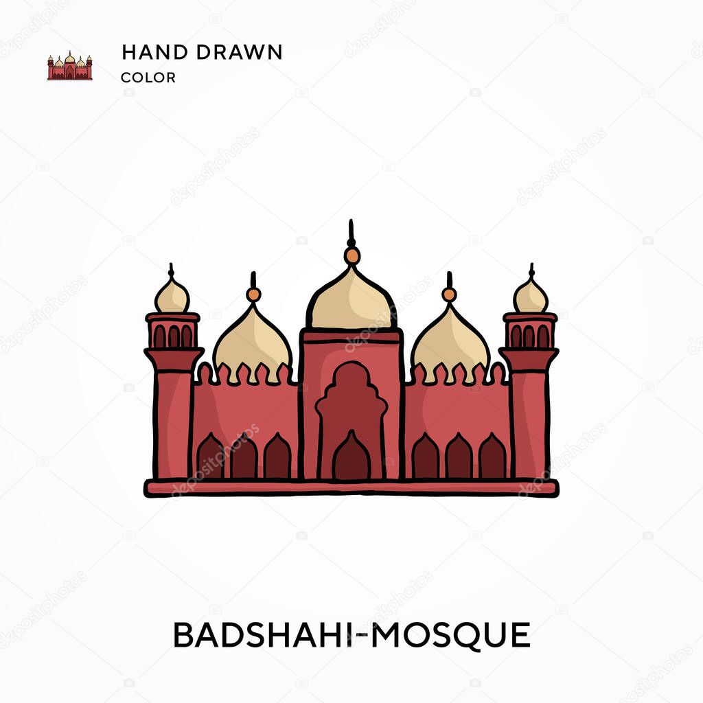 Badshahi-mosque Hand drawn color icon. Modern vector illustration concepts. Easy to edit and customize