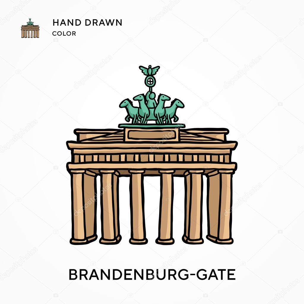 Brandenburg-gate Hand drawn color icon. Modern vector illustration concepts. Easy to edit and customize