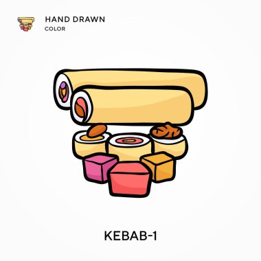 Kebap-1 El çizilmiş renk simgesi. Modern vektör illüstrasyon kavramları. Düzenlemesi ve kişiselleştirmesi kolay
