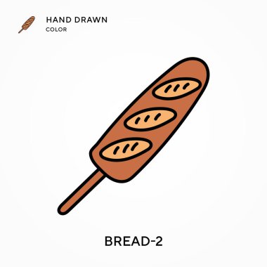 Ekmek-2 El çizilmiş renk simgesi. Modern vektör illüstrasyon kavramları. Düzenlemesi ve kişiselleştirmesi kolay
