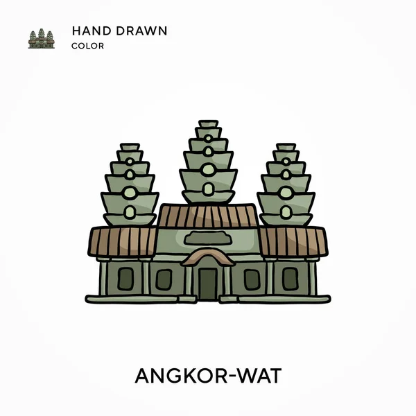 Angkor Wat Ručně Kreslená Barevná Ikona Moderní Vektorové Ilustrační Koncepce — Stockový vektor