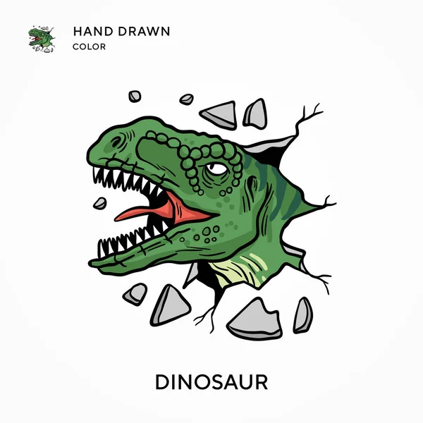 Dinosaurie Hand Ritad Färg Ikon Moderna Vektorillustrationer Lätt Att Redigera — Stock vektor