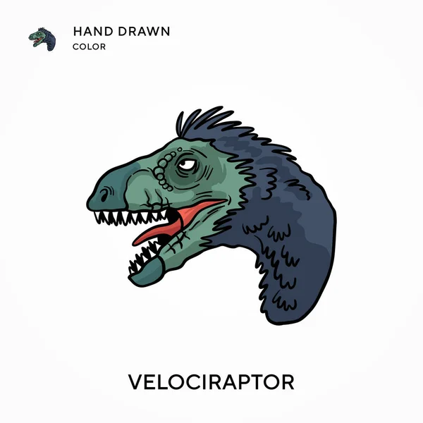 Velociraptor Icône Couleur Dessinée Main Concepts Modernes Illustration Vectorielle Facile — Image vectorielle