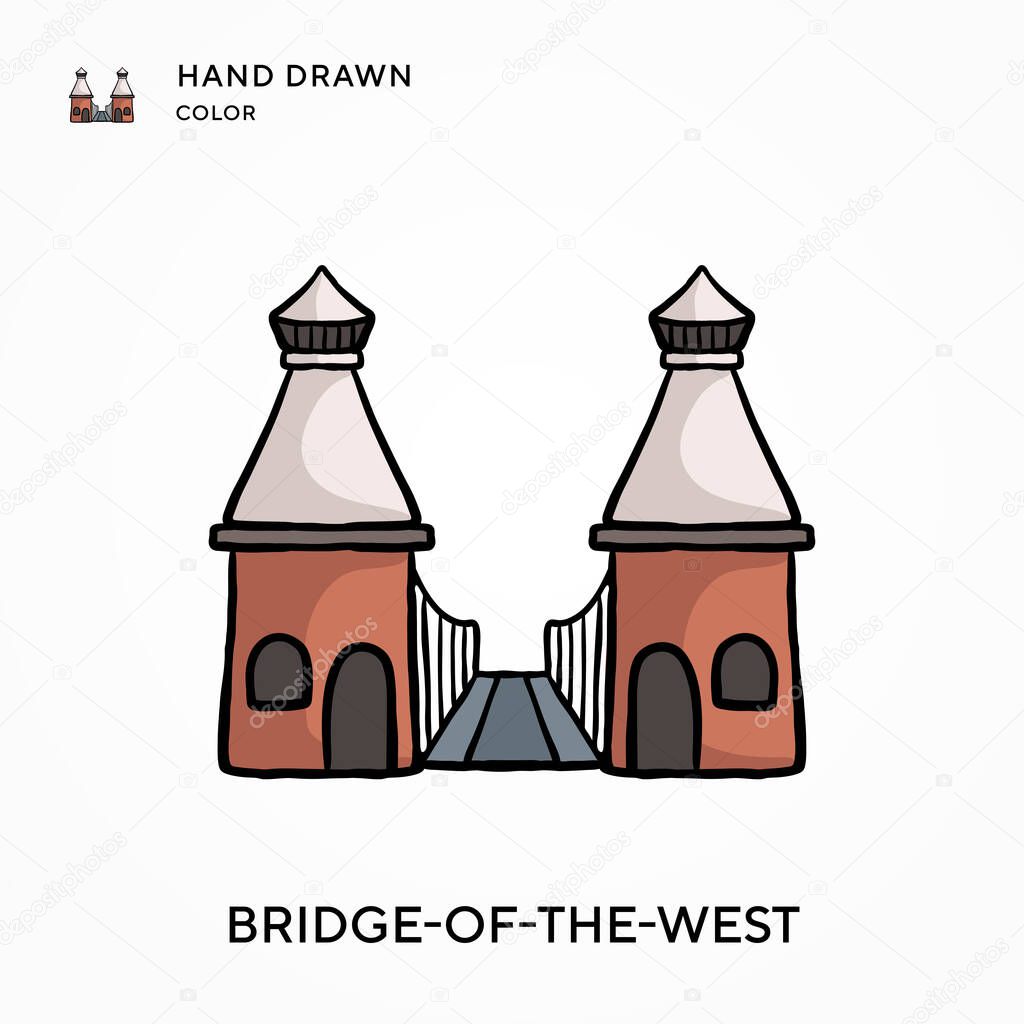 Bridge-of-the-west Hand drawn color icon. Modern vector illustration concepts. Easy to edit and customize