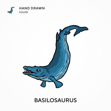 Basilosaurus El renkli simge çizdi. Modern vektör illüstrasyon kavramları. Düzenlemesi ve kişiselleştirmesi kolay