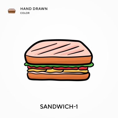 Sandviç-1 El çizilmiş renk simgesi. Modern vektör illüstrasyon kavramları. Düzenlemesi ve kişiselleştirmesi kolay