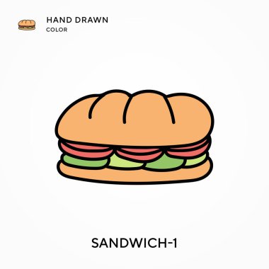 Sandviç-1 El çizilmiş renk simgesi. Modern vektör illüstrasyon kavramları. Düzenlemesi ve kişiselleştirmesi kolay