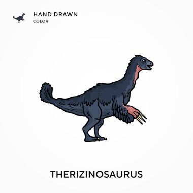 Therizinosaurus El renkli simge çizdi. Modern vektör illüstrasyon kavramları. Düzenlemesi ve kişiselleştirmesi kolay