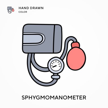 Sphygmomanometer Hand renk simgesi çizdi. Modern vektör illüstrasyon kavramları. Düzenlemesi ve kişiselleştirmesi kolay