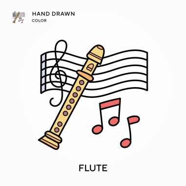 Flüt El renkli simge çizdi. Modern vektör illüstrasyon kavramları. Düzenlemesi ve kişiselleştirmesi kolay