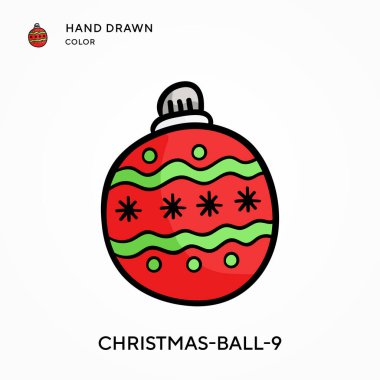 Noel topu-9 El çizilmiş renk simgesi. Modern vektör illüstrasyon kavramları. Düzenlemesi ve kişiselleştirmesi kolay