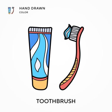 Diş fırçası El renk simgesi çizdi. Modern vektör illüstrasyon kavramları. Düzenlemesi ve kişiselleştirmesi kolay