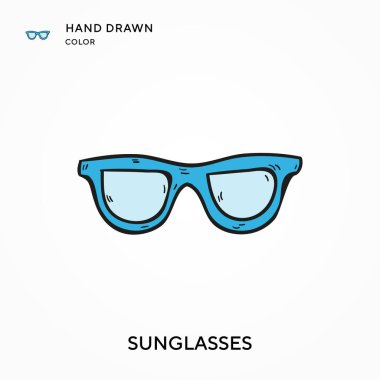Güneş Gözlüğü El renkli simge çizdi. Modern vektör illüstrasyon kavramları. Düzenlemesi ve kişiselleştirmesi kolay