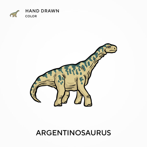 Argentinosaurus Hand drawn color icon. Modern vector illustration concepts. Easy to edit and customize