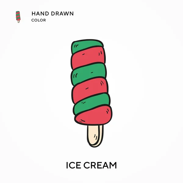 Ice Cream Hand Drawn Color Icon Modern Vector Illustration Concepts — Stock Vector