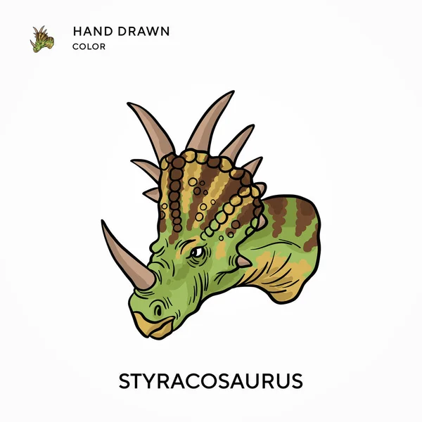 Styracosaurus Icône Couleur Dessinée Main Concepts Modernes Illustration Vectorielle Facile — Image vectorielle