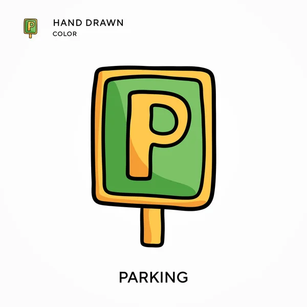 Parking Icône Couleur Dessinée Main Concepts Modernes Illustration Vectorielle Facile — Image vectorielle