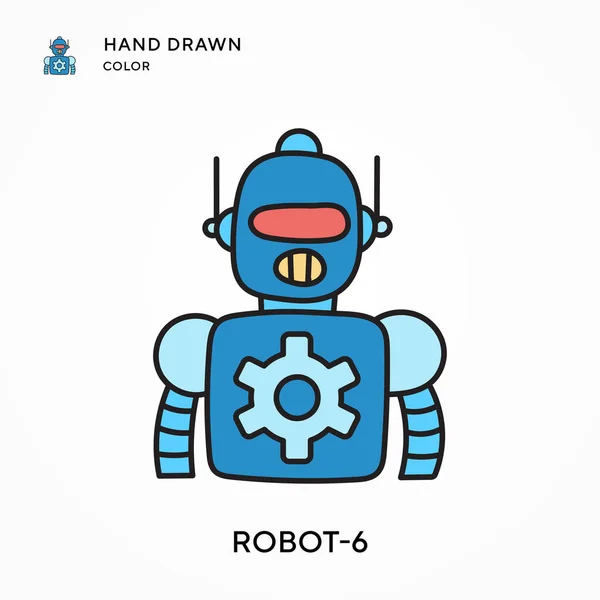 Robot Hand Drawn Color Icon Modern Vector Illustration Concepts Easy — Stock Vector