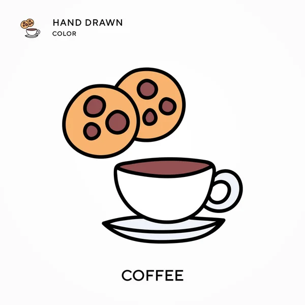 Kávé Kézzel Rajzolt Színes Ikon Modern Vektor Illusztráció Fogalmak Könnyű — Stock Vector