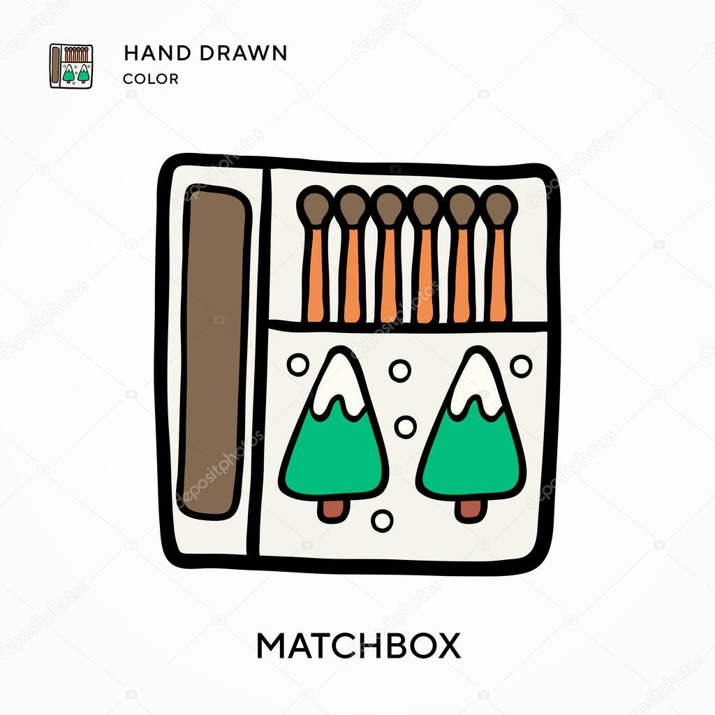 Matchbox Hand drawn color icon. Modern vector illustration concepts. Easy to edit and customize