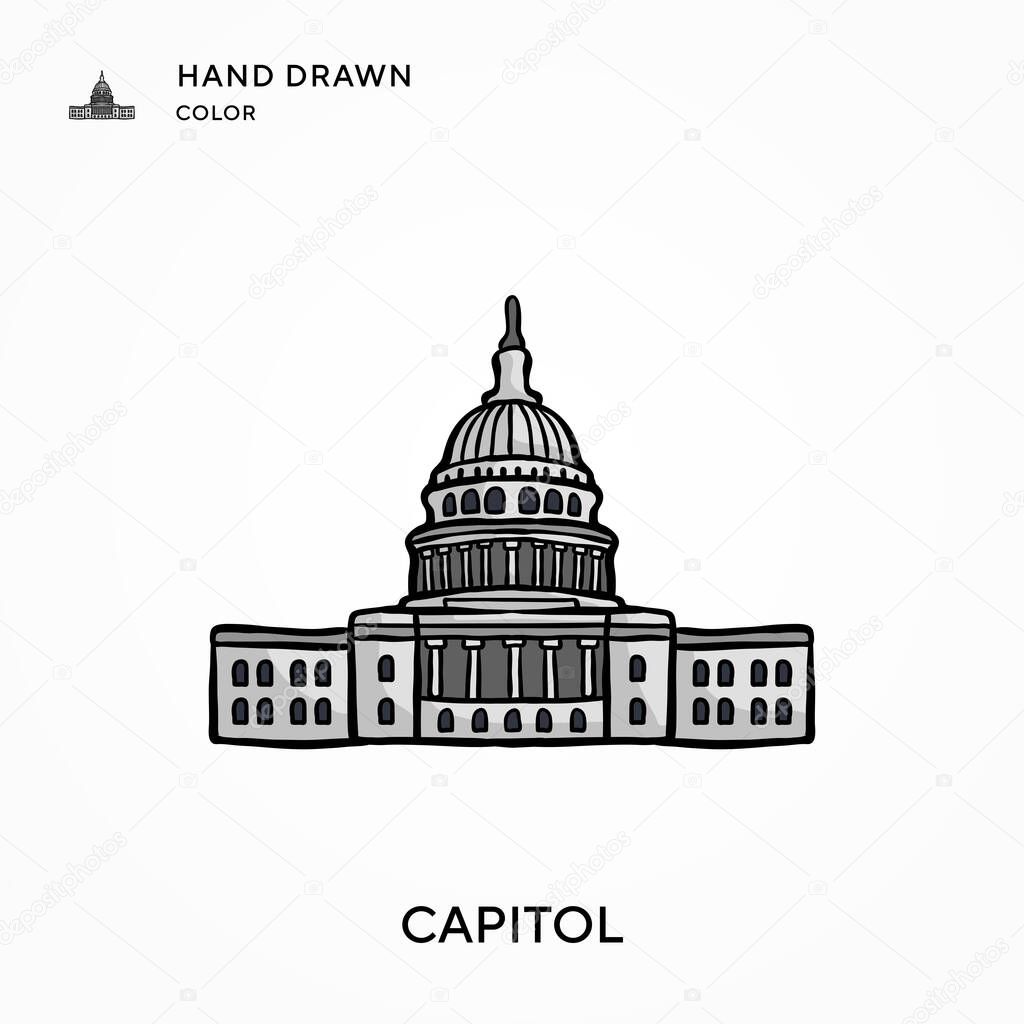 Capitol Hand drawn color icon. Modern vector illustration concepts. Easy to edit and customize
