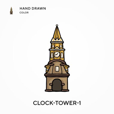 Saat Kulesi-1 El çizilmiş renk simgesi. Modern vektör illüstrasyon kavramları. Düzenlemesi ve kişiselleştirmesi kolay