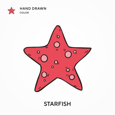 Denizyıldızı eli renkli simge çizdi. Modern vektör illüstrasyon kavramları. Düzenlemesi ve kişiselleştirmesi kolay