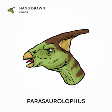 Parasaurolophus Hand renk simgesi çizdi. Modern vektör illüstrasyon kavramları. Düzenlemesi ve kişiselleştirmesi kolay
