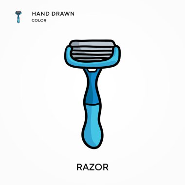 Razor Hand renk simgesi çizdi. Modern vektör illüstrasyon kavramları. Düzenlemesi ve kişiselleştirmesi kolay