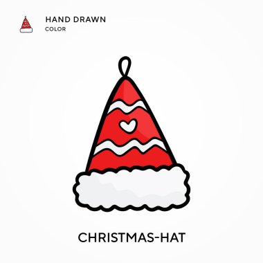 Noel şapkalı el renk ikonu çizdi. Modern vektör illüstrasyon kavramları. Düzenlemesi ve kişiselleştirmesi kolay