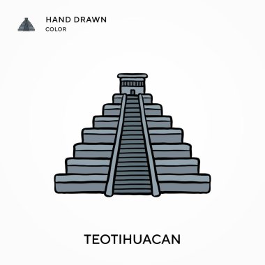 Teotihuacan El renkli simge çizdi. Modern vektör illüstrasyon kavramları. Düzenlemesi ve kişiselleştirmesi kolay